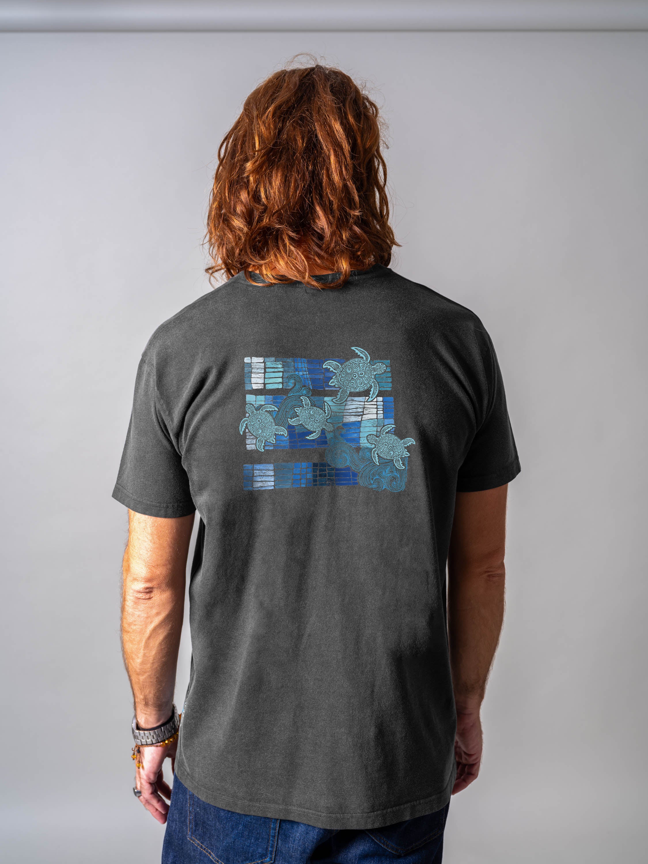 Καλλιτεχνικό Μωσαϊκό με Θαλάσσια Χελώνα - Μπλούζες Πετροπλυμένες