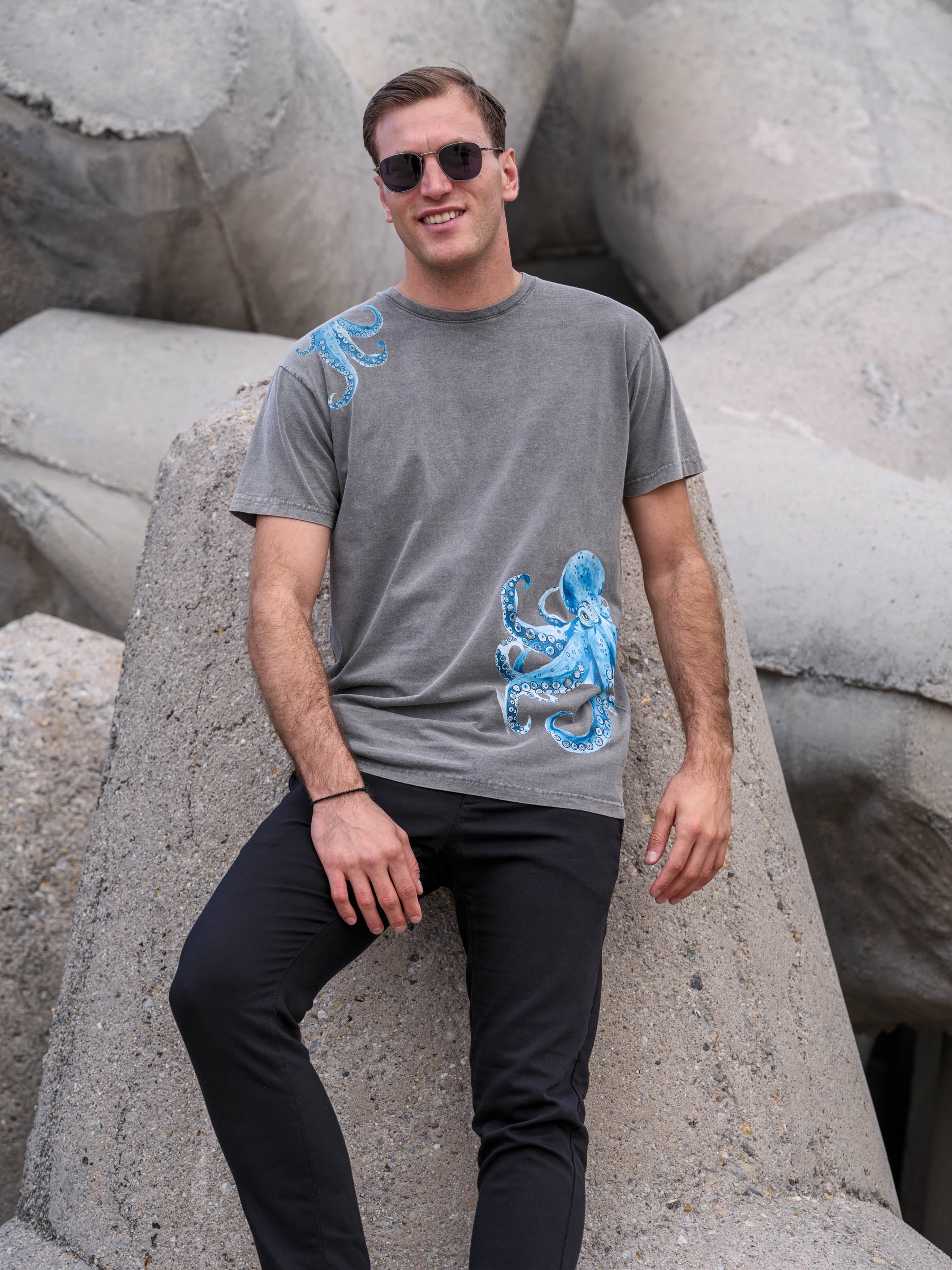 Σχέδιο Χταπόδι Sketch / Υδατογραφία - Μπλούζες Πετροπλυμένες