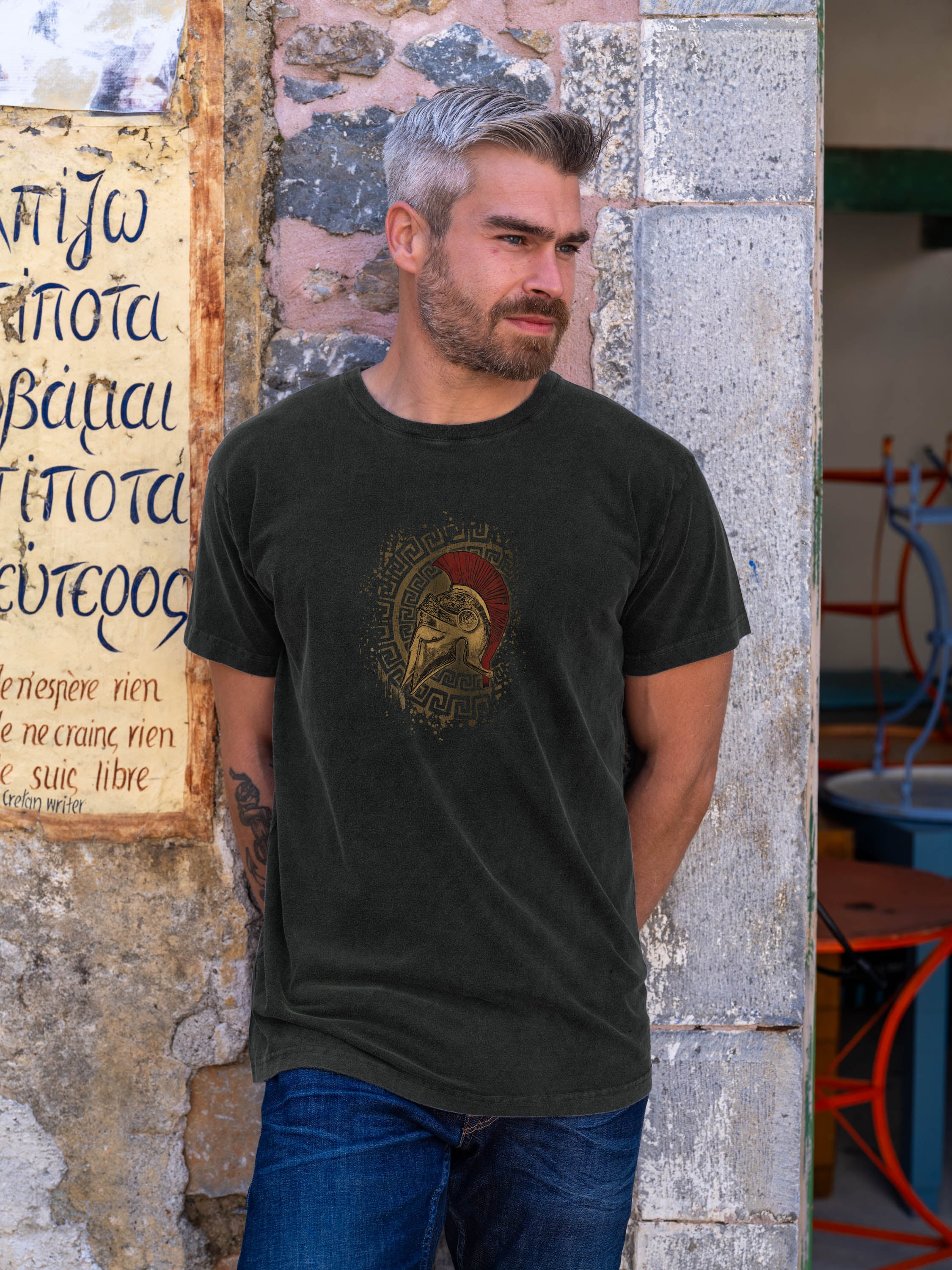 Σχέδιο Σπαρτιατική Περικεφαλαία Πολεμιστή - Μπλούζες Πετροπλυμένες