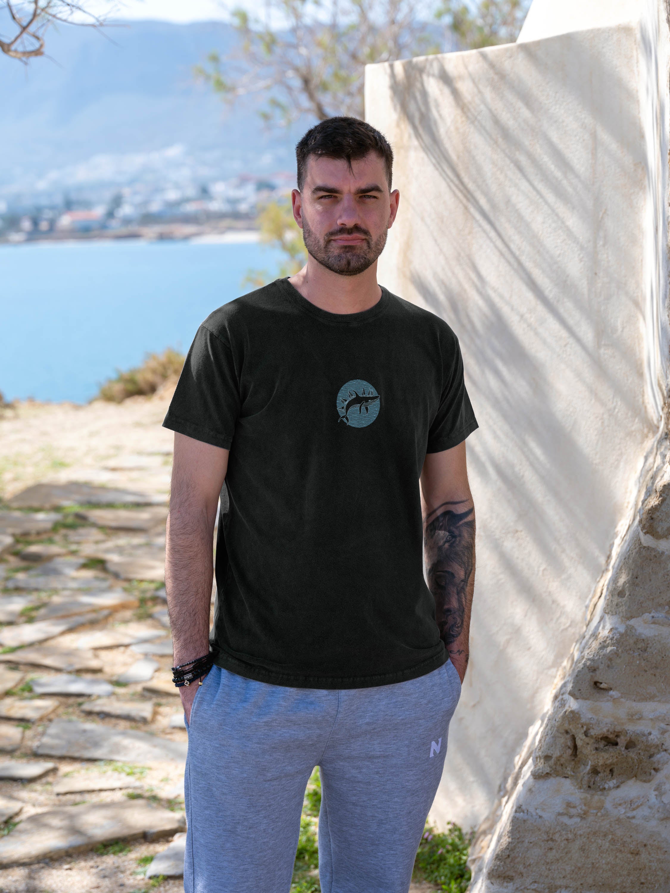 Vintage Σχέδιο Φάλαινας Σιλουέτα - Μπλούζες Πετροπλυμένες