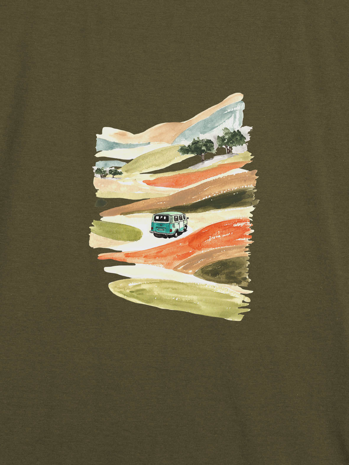 Vintage Camper Van Watercolor Landscape - T-Shirts