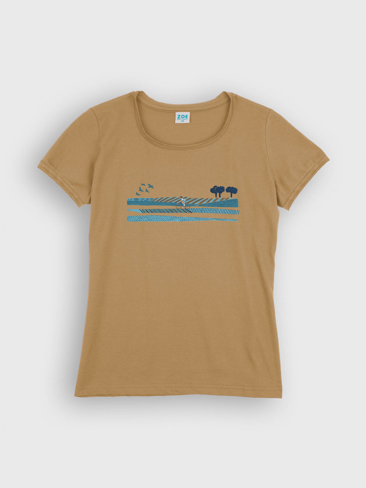 Cyclist in Blue Countryside - T-Shirts