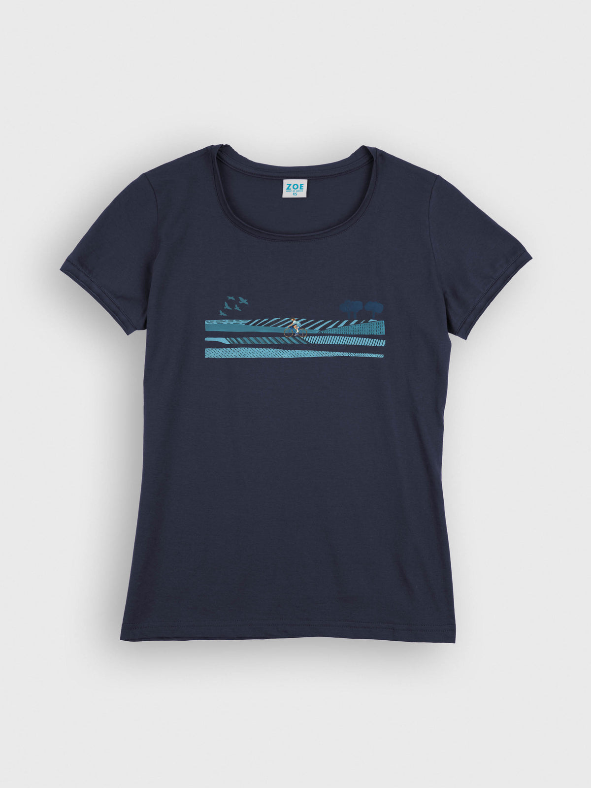 Cyclist in Blue Countryside - T-Shirts