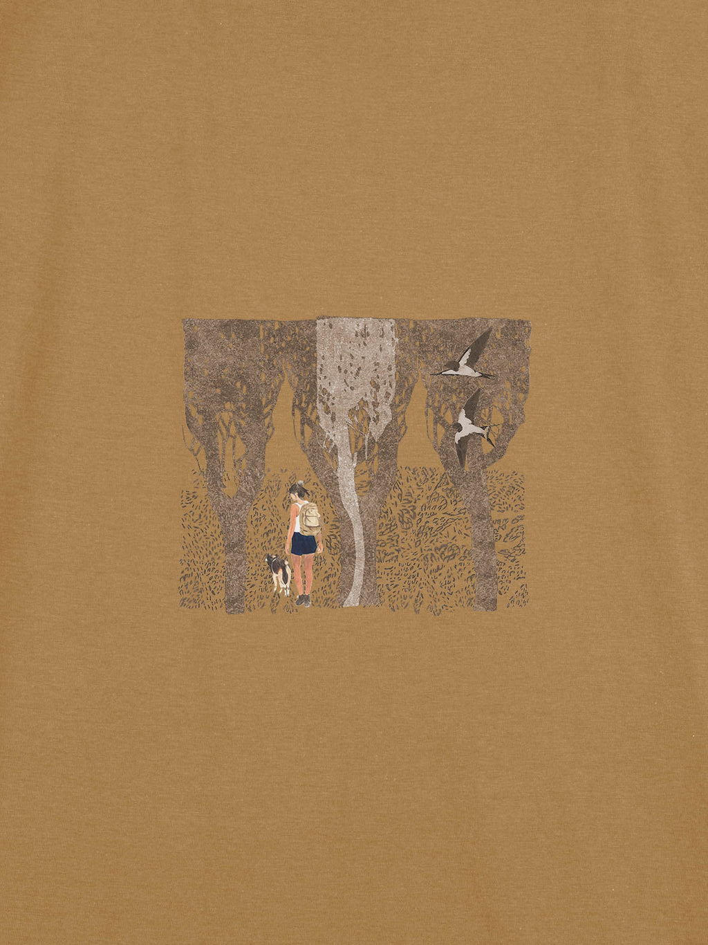 Hiker with Dog in the Forest & Swallows - T-Shirts
