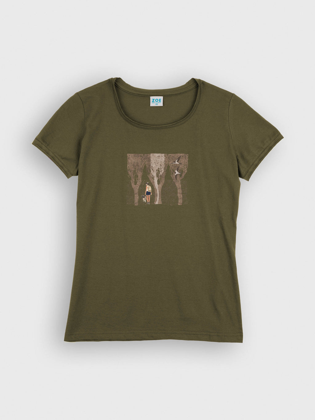 Hiker with Dog in the Forest & Swallows - T-Shirts