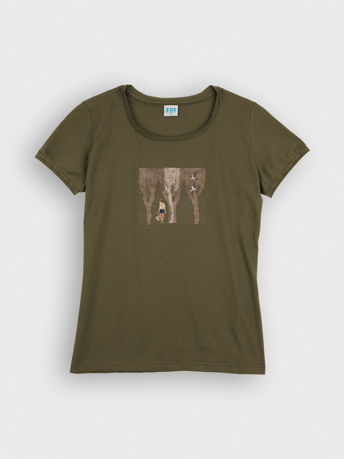 Hiker with Dog in the Forest & Swallows - T-Shirts
