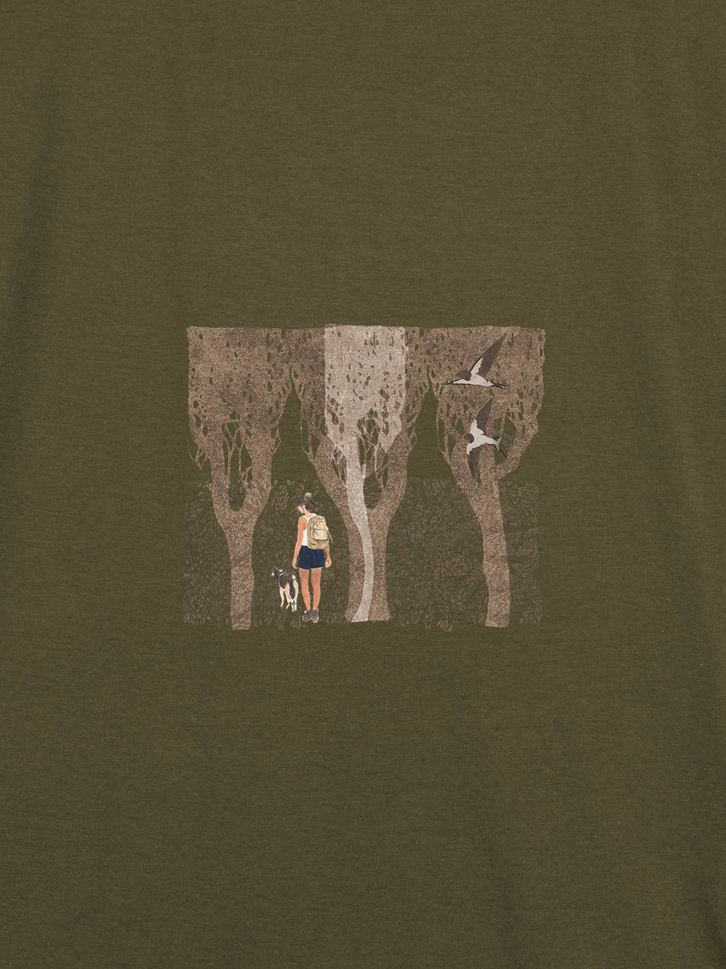 Hiker with Dog in the Forest & Swallows - T-Shirts