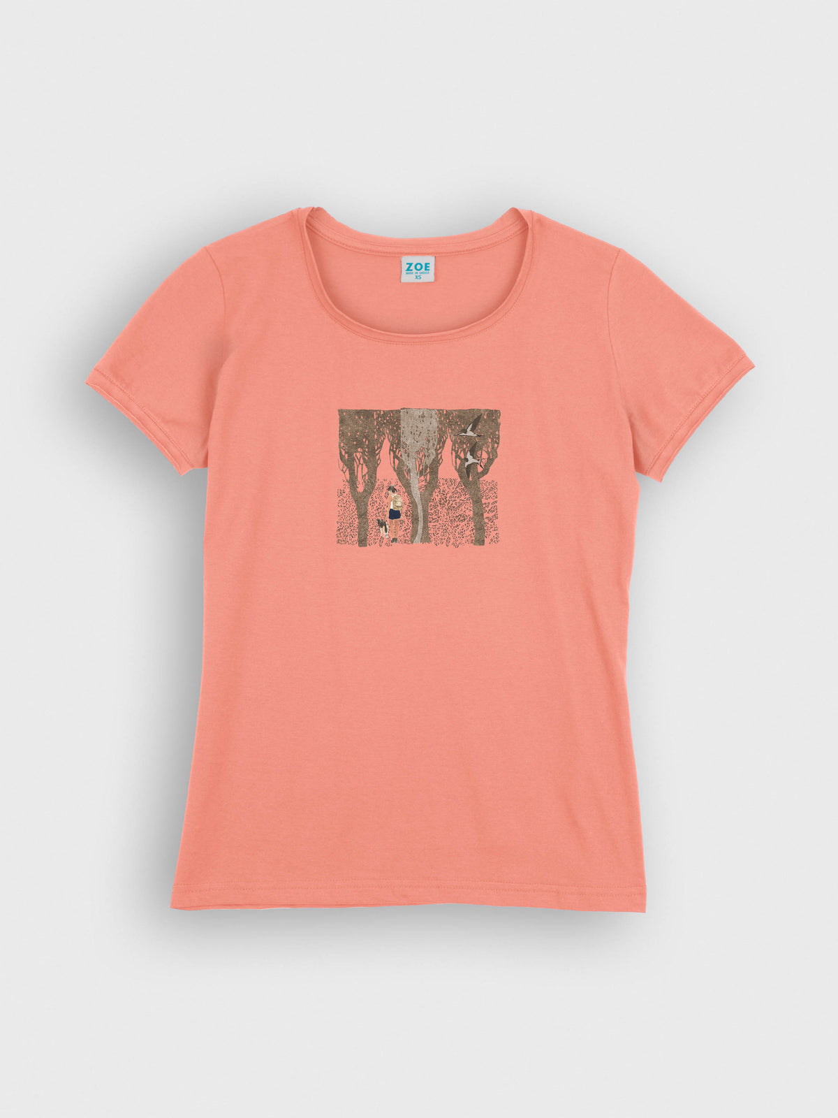 Hiker with Dog in the Forest & Swallows - T-Shirts