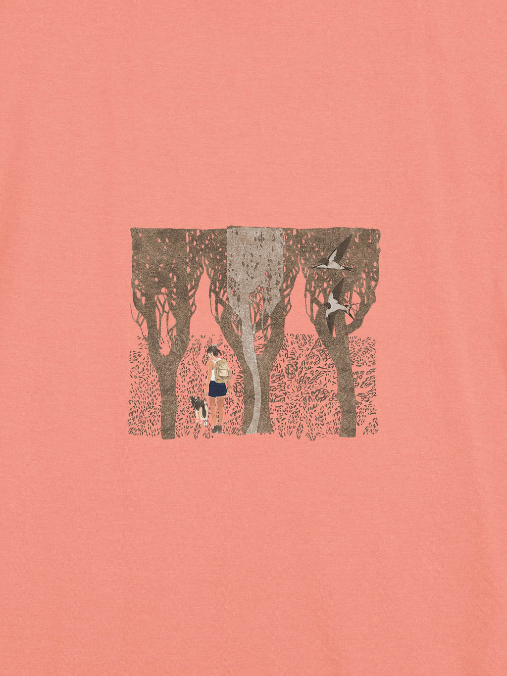 Hiker with Dog in the Forest & Swallows - T-Shirts