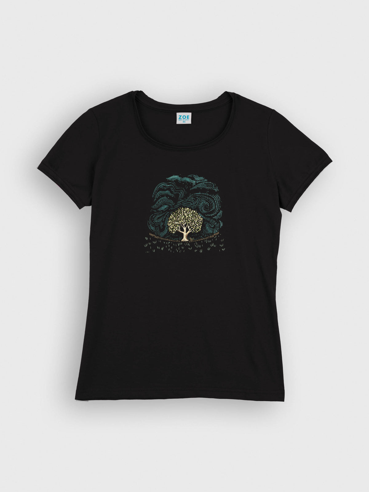 Olive Tree & Cat with Wind Swirls - T-Shirts