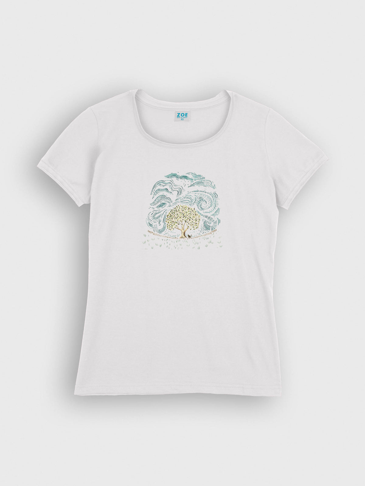 Olive Tree & Cat with Wind Swirls - T-Shirts