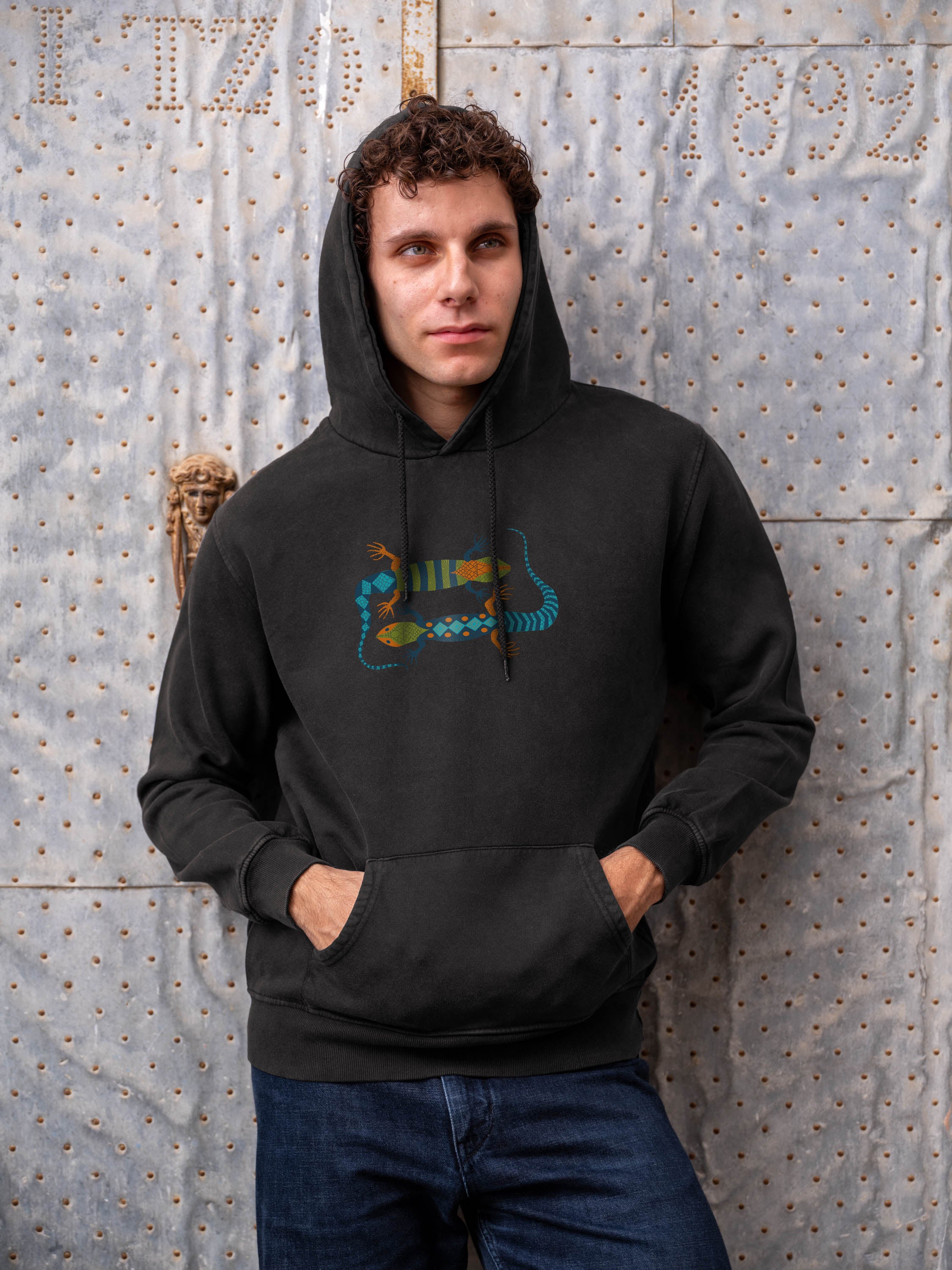 Happy colorful Lizards - Stonewashed Hoodie