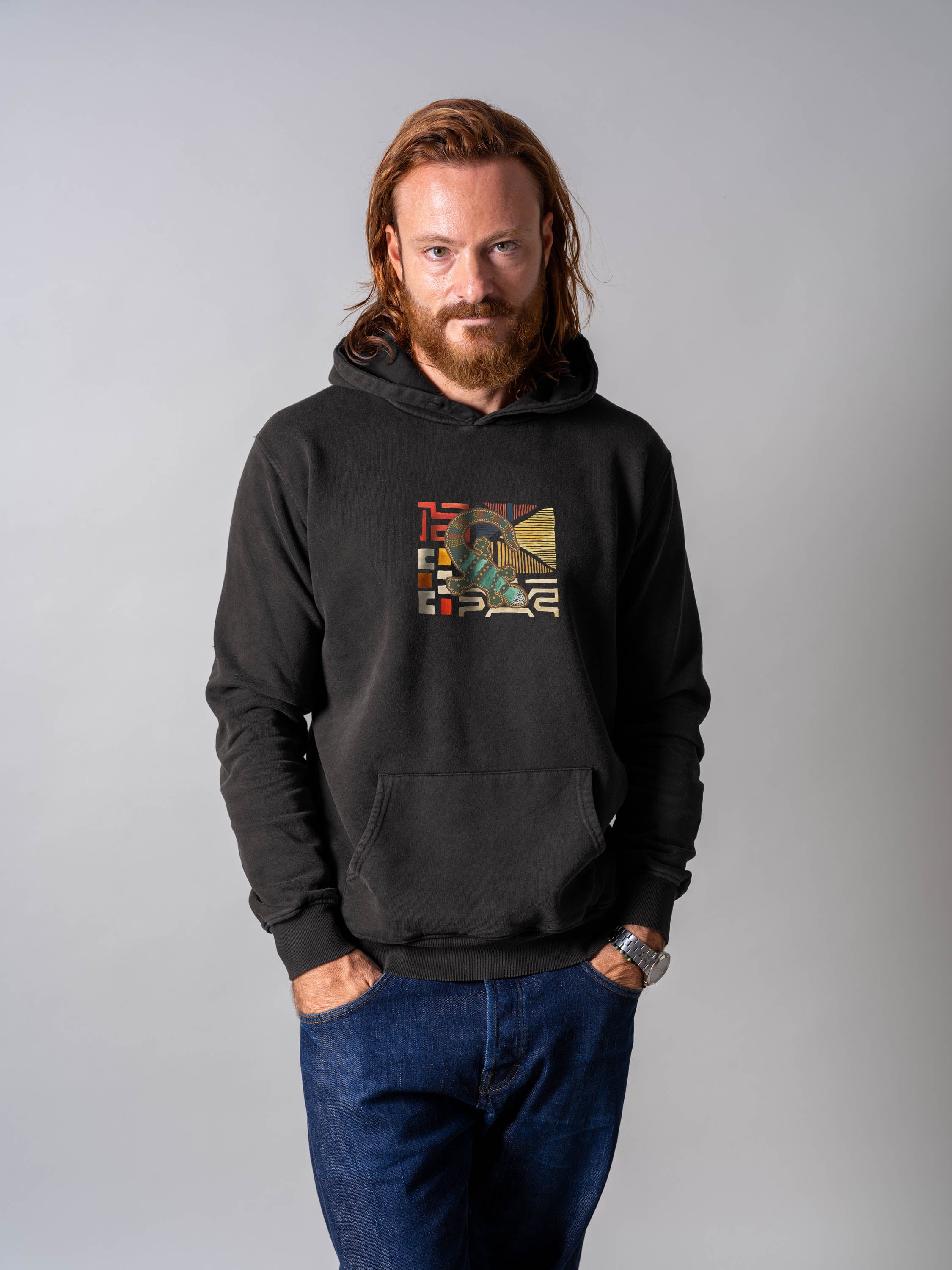 Lizard on abstract - Stonewashed Hoodie