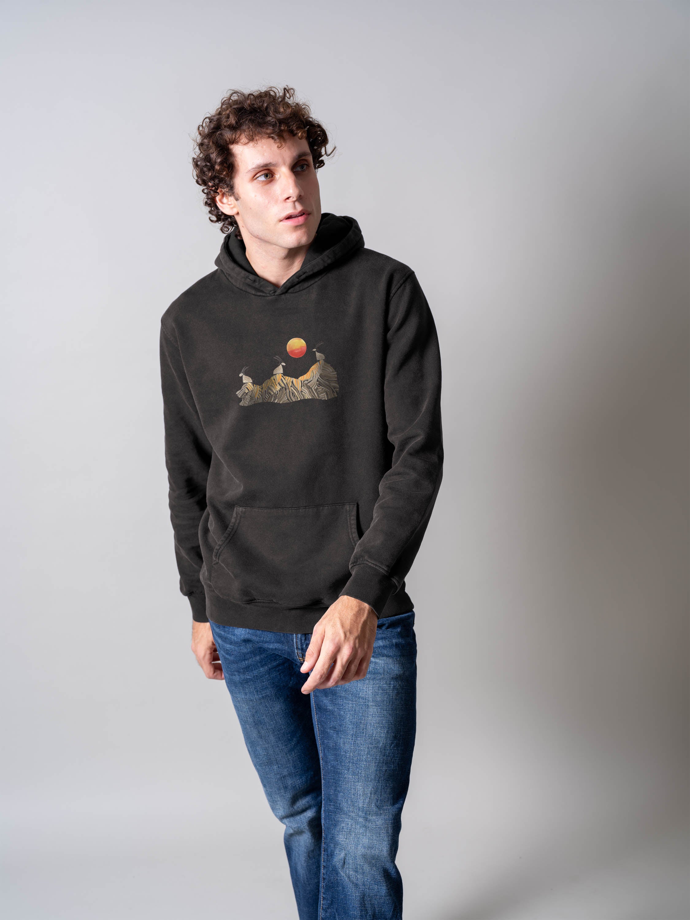 Cretan goats on a jagged ridge - Stonewashed Hoodie