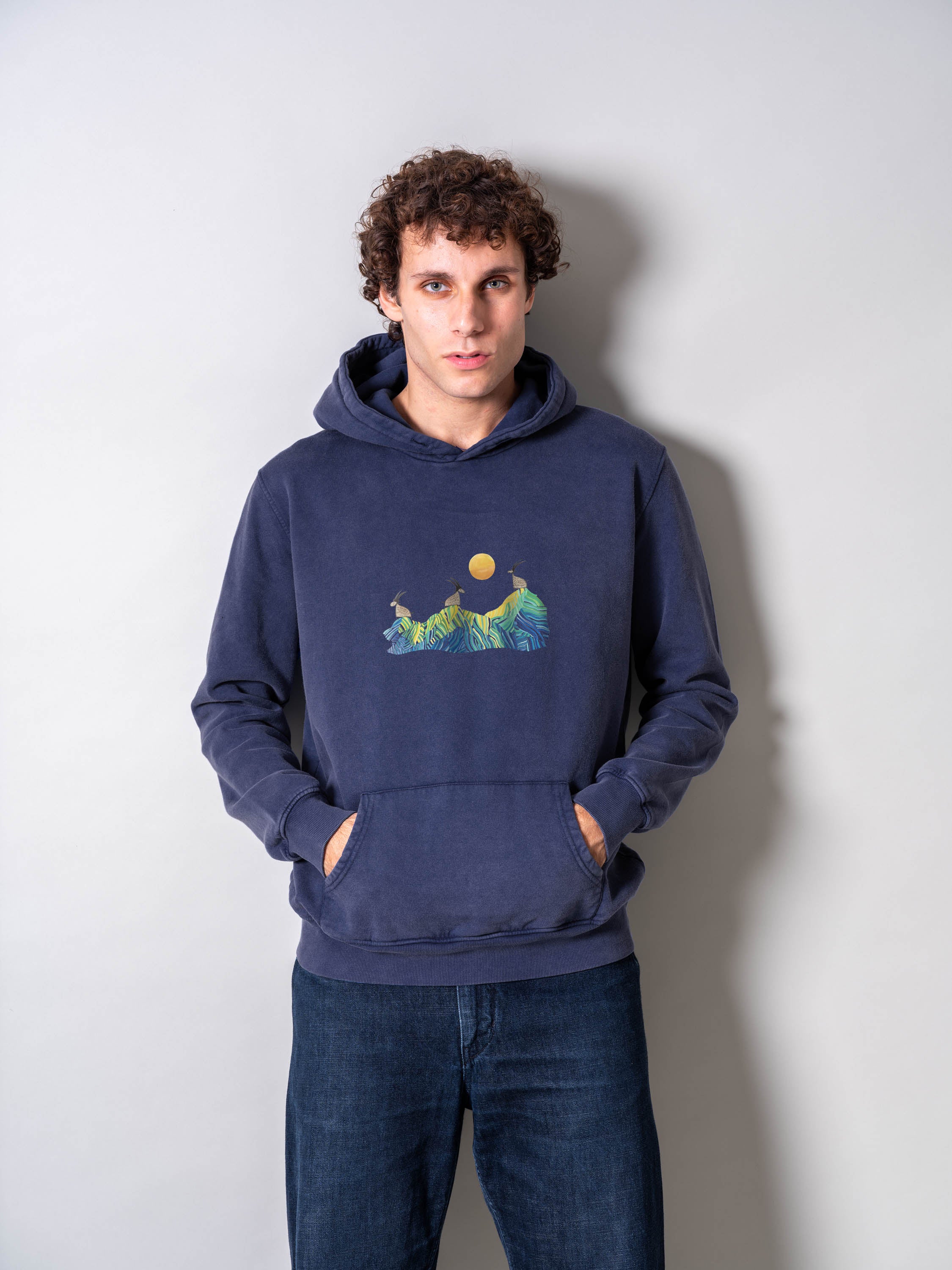 Cretan goats on a jagged ridge - Stonewashed Hoodie
