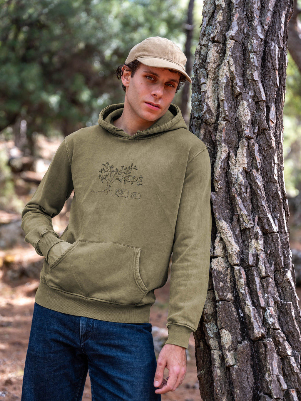 Olive Tree & Sheep  - Stonewashed Hoodie