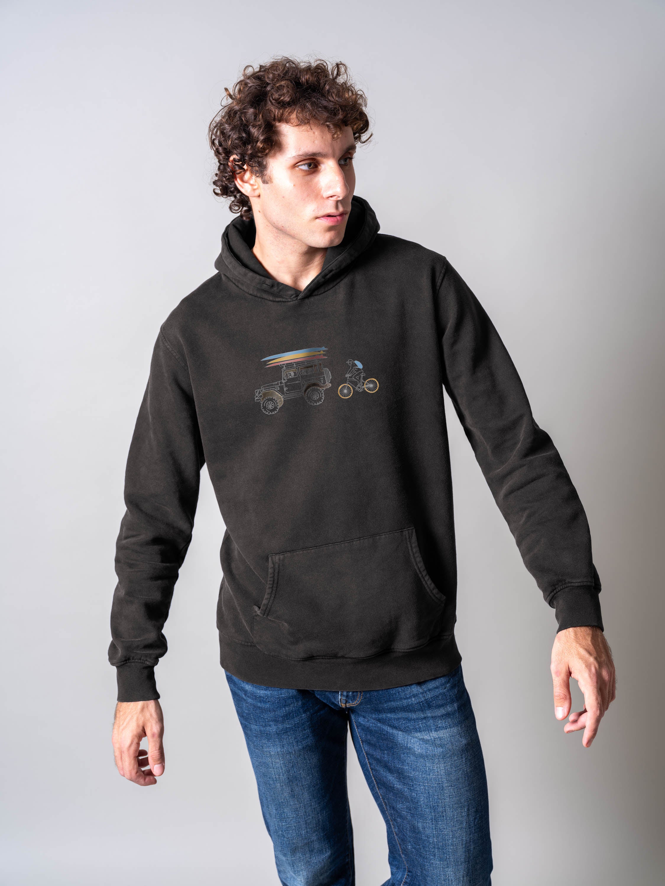 Surf Jeep & Cyclist  - Stonewashed Hoodie