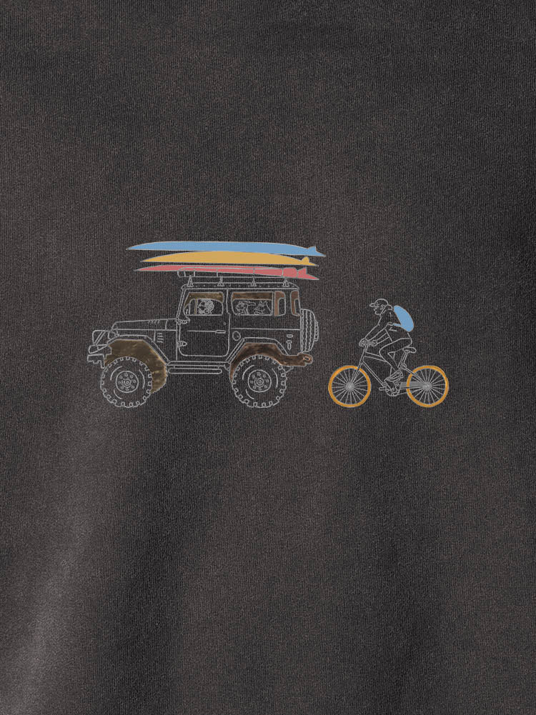 Surf Jeep & Cyclist  - Stonewashed Hoodie
