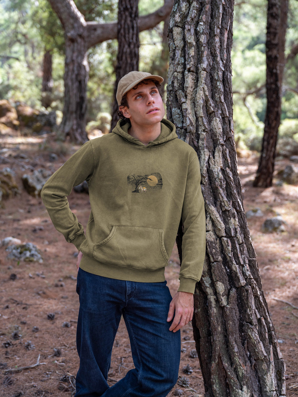 Moonlit Olive Grove  - Stonewashed Hoodie