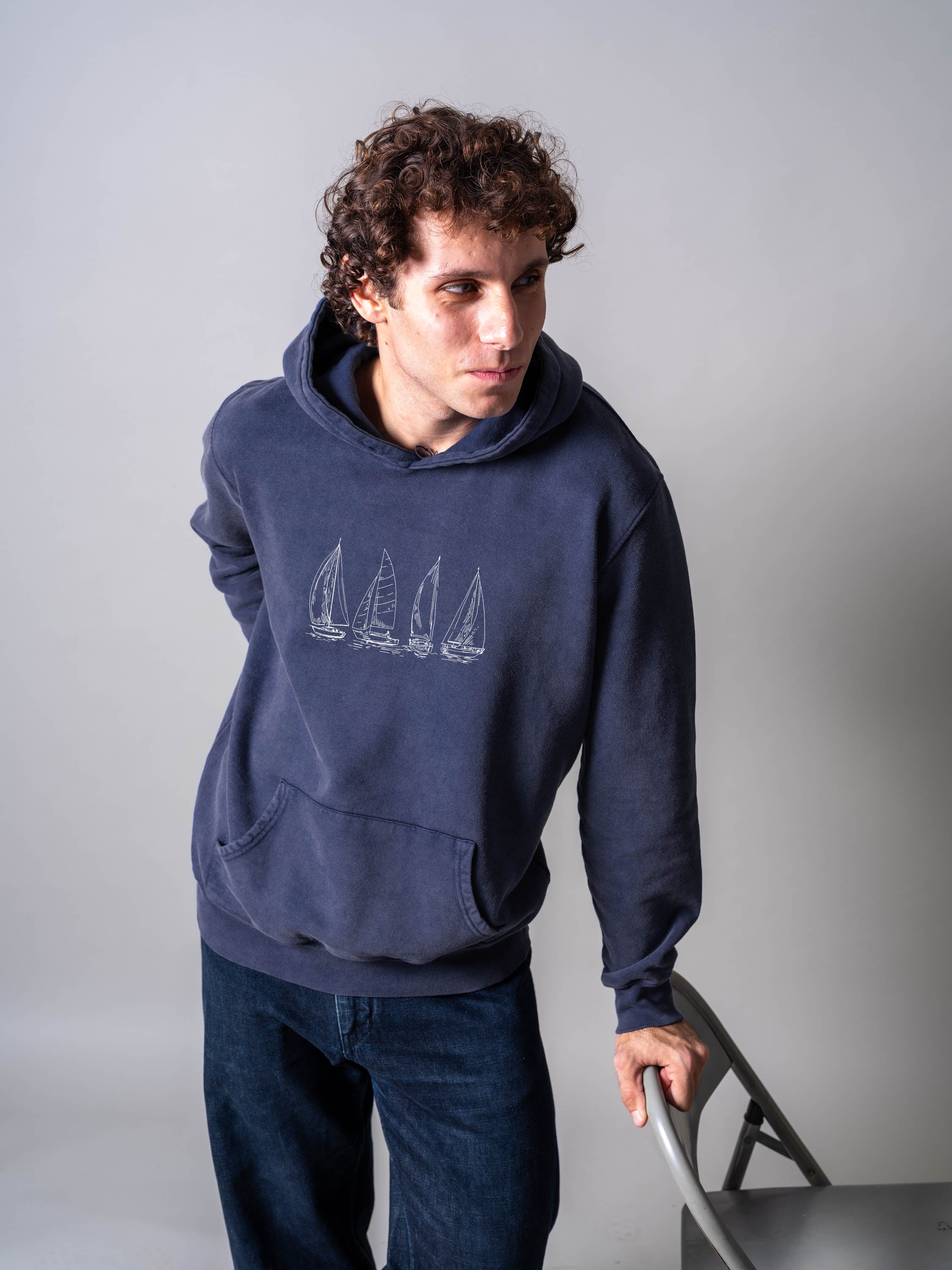 Outlines of sailing boats - Stonewashed Hoodie