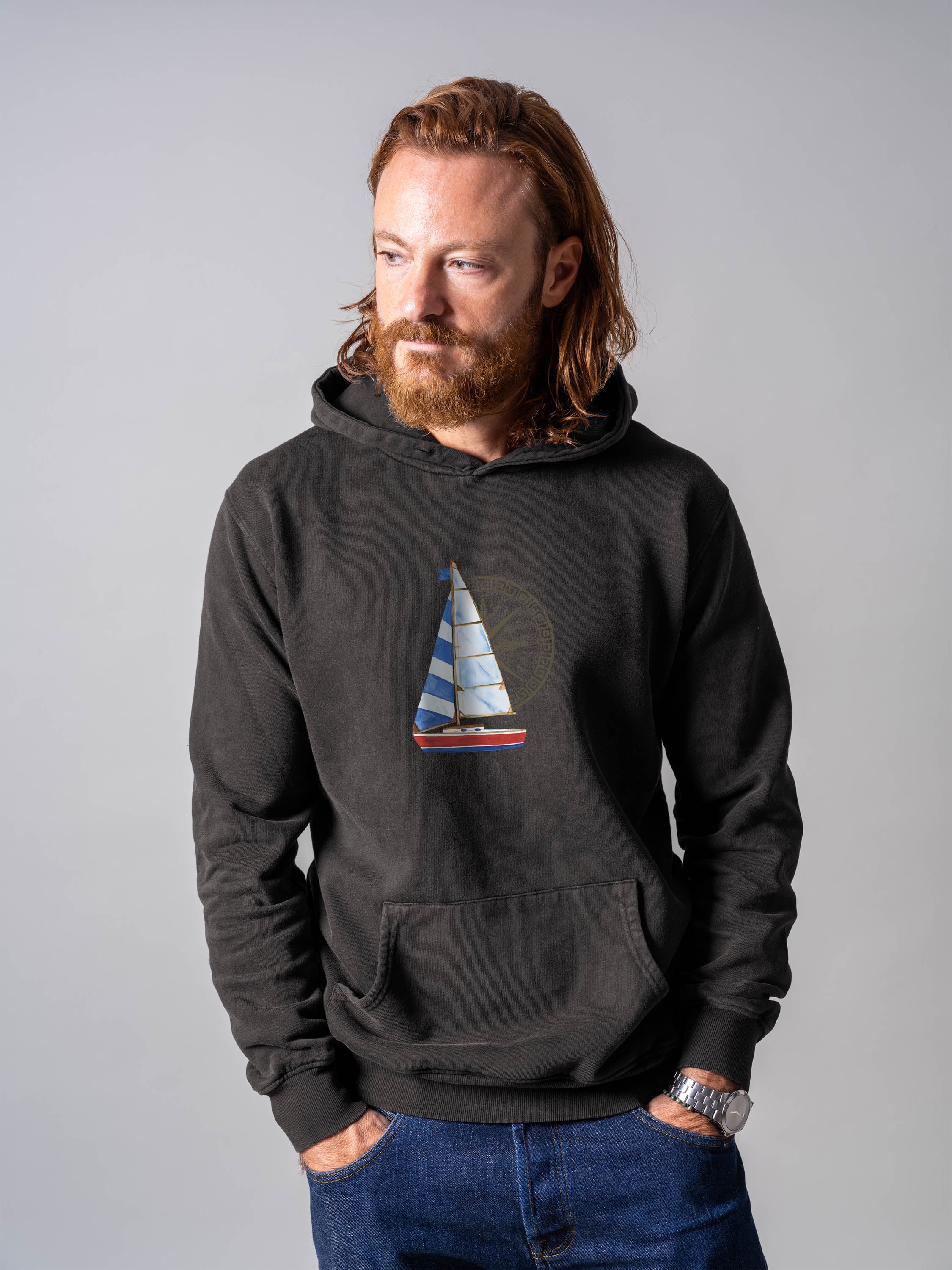 Sailing boat & Compass - Stonewashed Hoodie