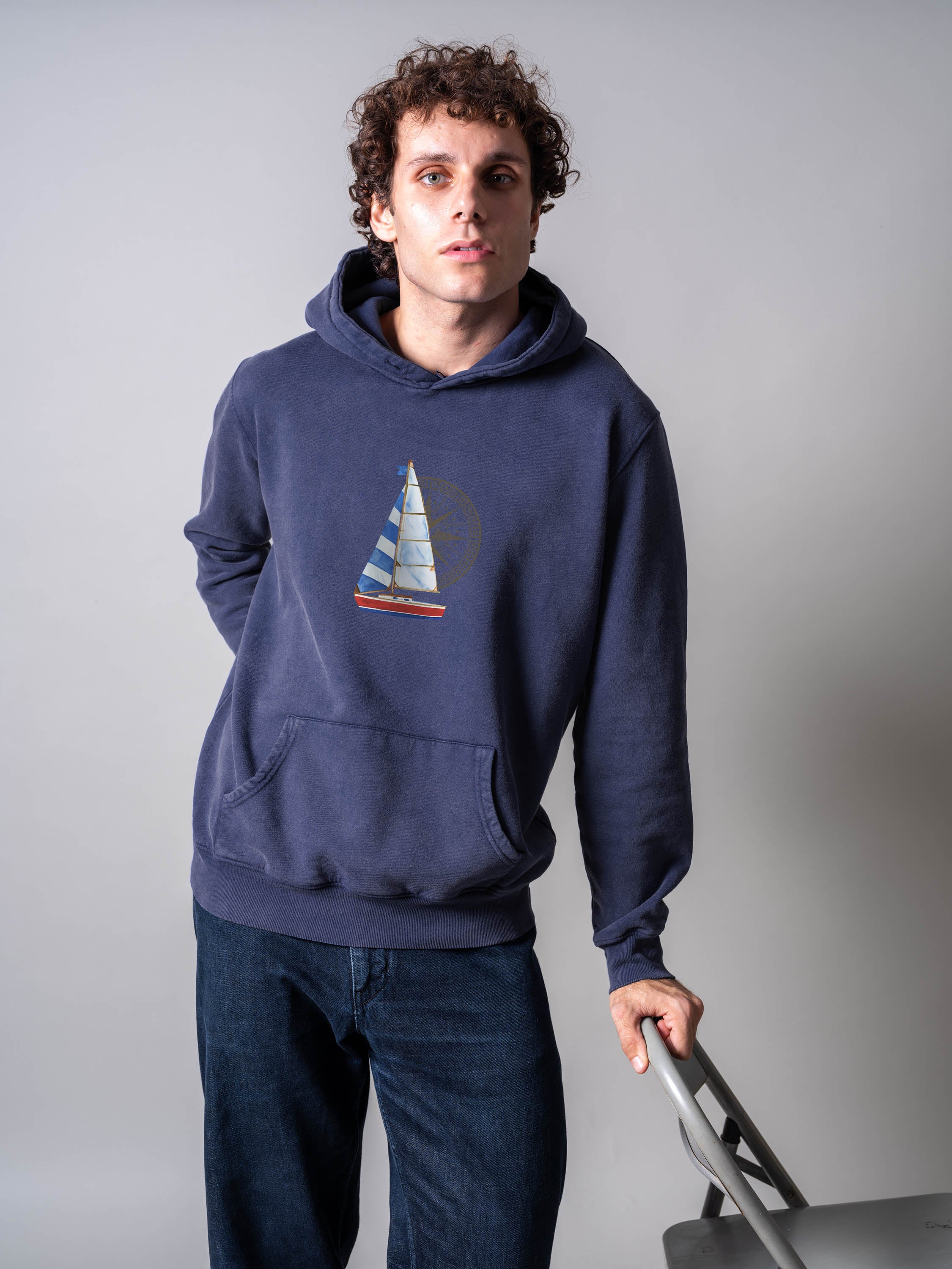 Sailing boat & Compass - Stonewashed Hoodie