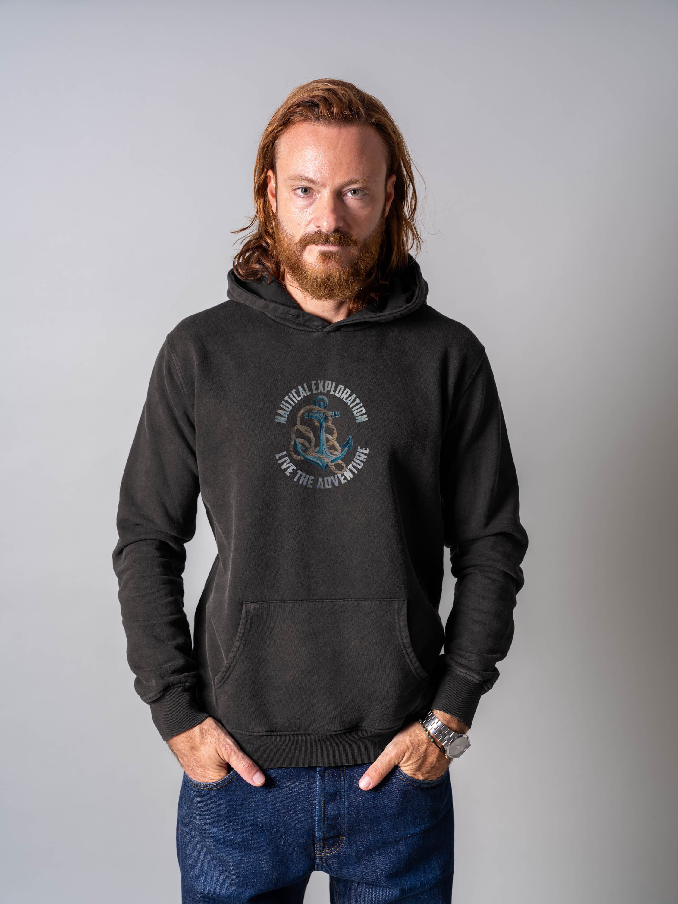 Nautical Exploration Anchor - Stonewashed Hoodie