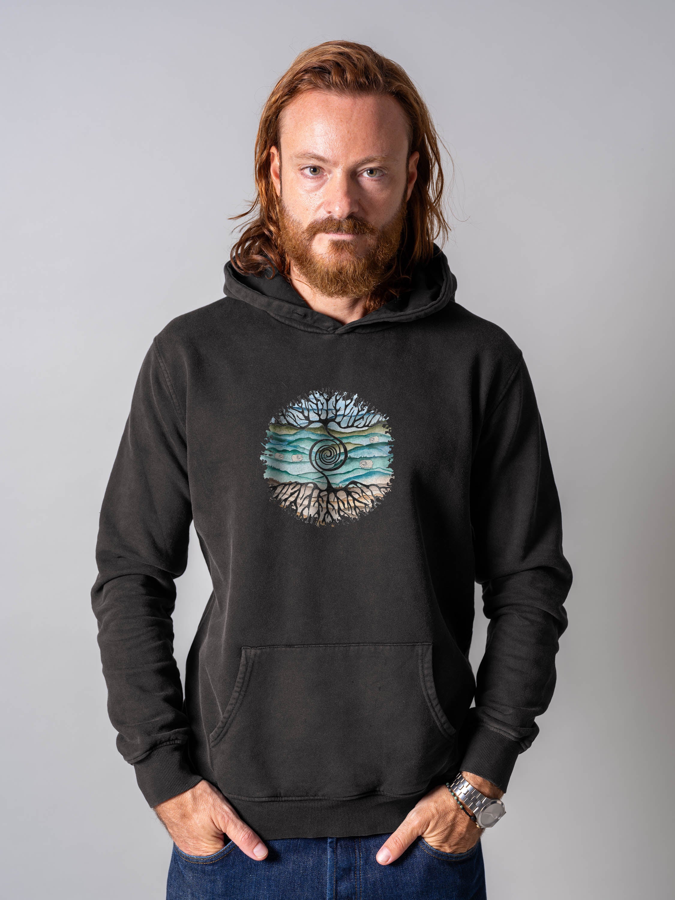 Tree rooted in Cretan landscape - Stonewashed Hoodie