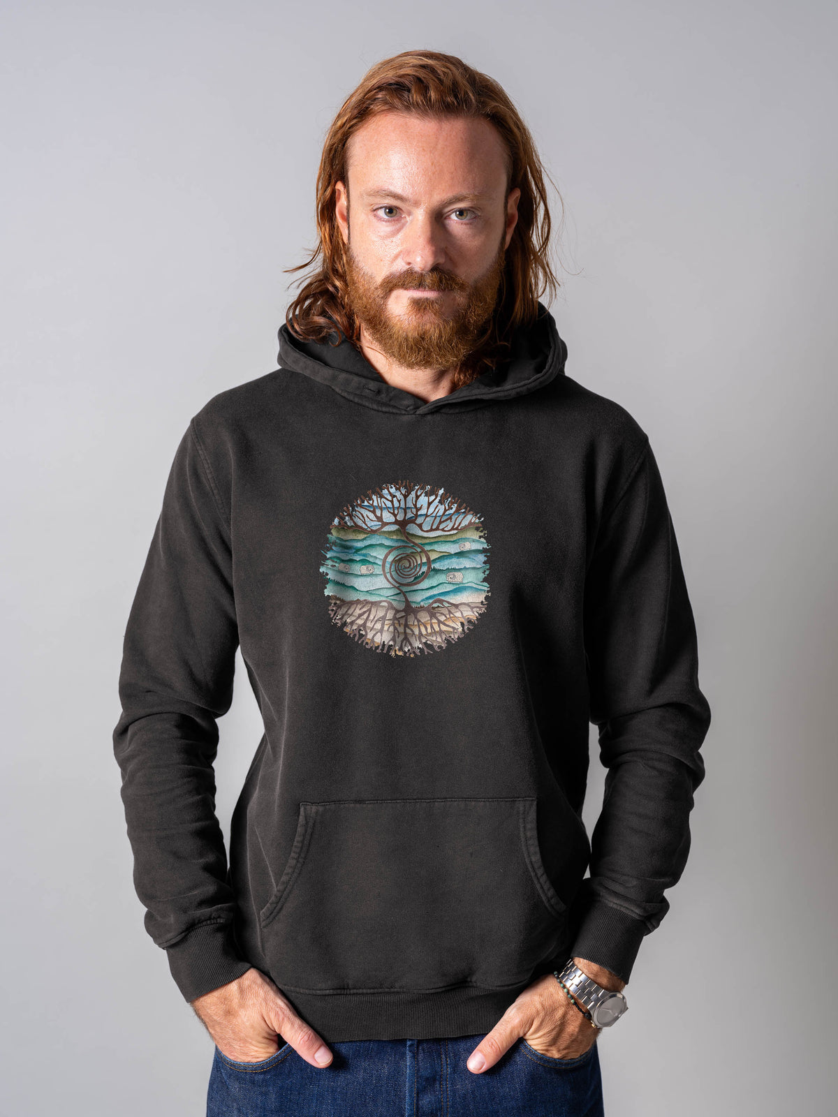 Tree rooted in Cretan landscape - Stonewashed Hoodie