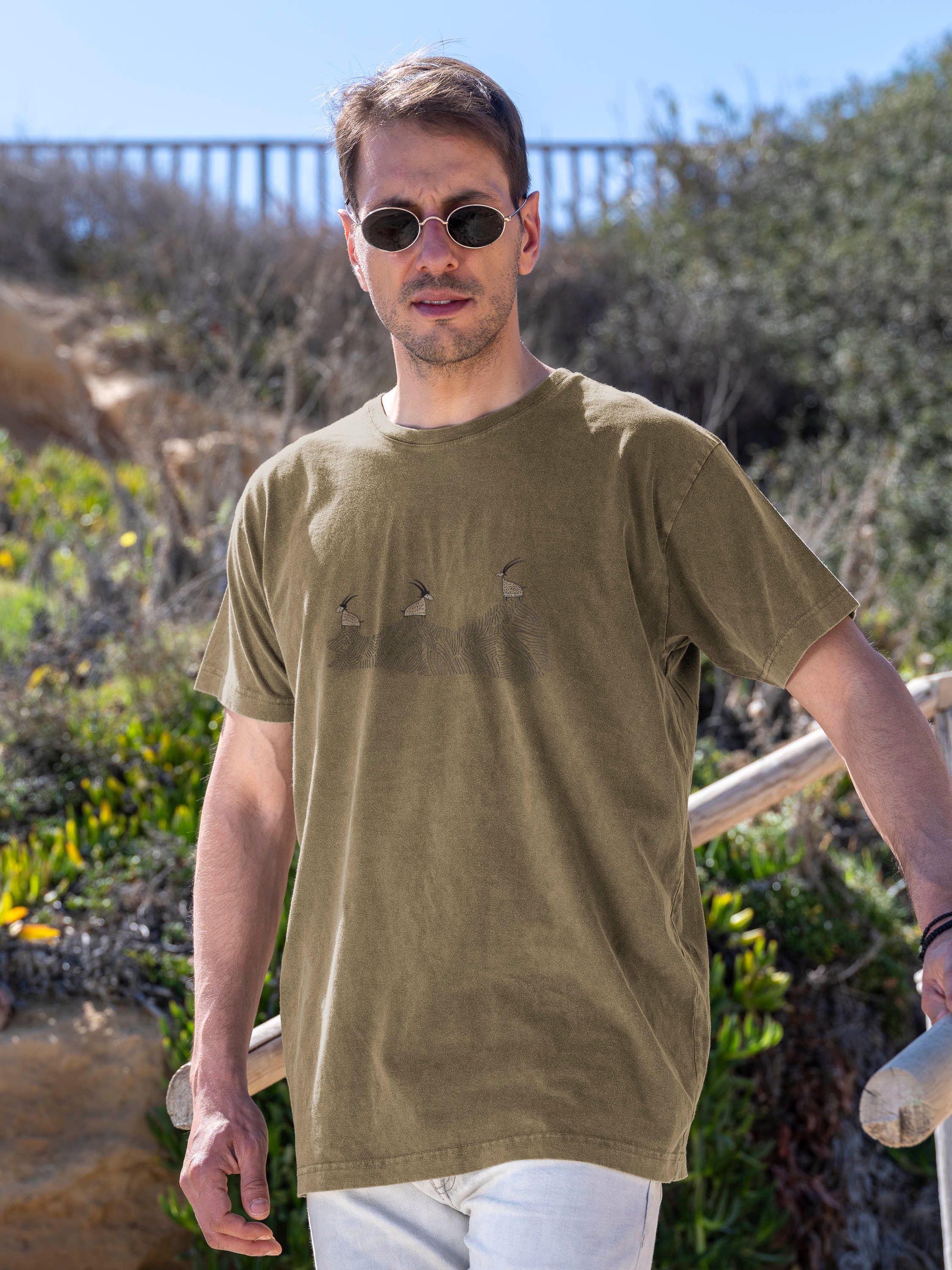 Cretan goats on a jagged ridge - Stonewashed T-Shirts