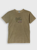 Khaki ZOE T-shirt with original art of a van under an olive tree, Greek cotton, Crete-made