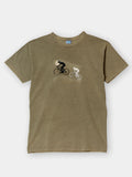 Olive ZOE T-shirt with abstract cyclist graphic, made from premium Greek cotton