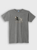 ZOE grey cotton T-shirt with original cyclist graphic art, handmade in Crete, Greece