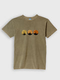 Olive ZOE T-shirt with three sunset hiking silhouettes, Greek cotton, original art