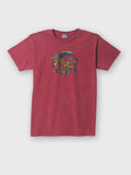 ZOE velvet wine T-shirt with colorful gecko and abstract art, made from Greek cotton