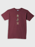 ZOE aubergine T-shirt with turtle and lizard art, Greek cotton, handmade in Crete