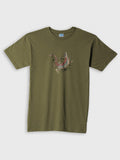 ZOE khaki T-shirt with colorful lizard art, made from fine Greek cotton