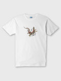 ZOE white Greek cotton T-shirt with colorful lizard art design, handmade in Crete
