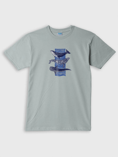 ZOE light blue T-shirt with artistic whale print, Greek cotton, original design
