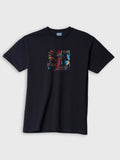 ZOE black T-shirt with colorful abstract art print, made from Greek cotton, studio-designed.