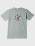 Light blue ZOE T-shirt with colorful abstract art, crafted from premium Greek cotton.