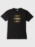 ZOE black T-shirt with abstract gold and beige art design, Greek cotton, Crete studio