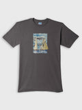 ZOE grey Greek cotton T-shirt with sailboat art print, handmade in Crete