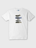 ZOE white cotton T-shirt with artistic fish illustration, Greek design, Crete studio
