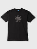 ZOE black Greek cotton T-shirt with intricate octopus art on chest, laid flat on white background