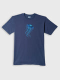 ZOE indigo blue T-shirt with original blue jellyfish art, made from Greek cotton