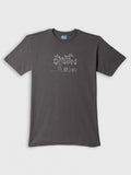 ZOE dark grey T-shirt with white Greek sheep and olive tree art, made from fine Greek cotton