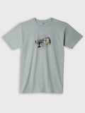 Light blue ZOE T-shirt with artistic tree and moon graphic, Greek cotton, original design