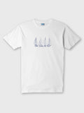 ZOE white Greek cotton T-shirt featuring hand-drawn sailboats graphic on front