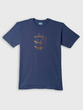 ZOE indigo blue T-shirt with colorful gecko art, Greek cotton, handmade in Crete